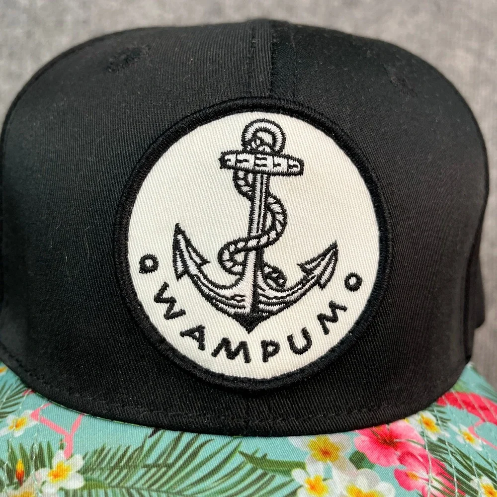 Wampum Snapback Hat Black Tropical Flamingo Floral Anchor Patch Cap